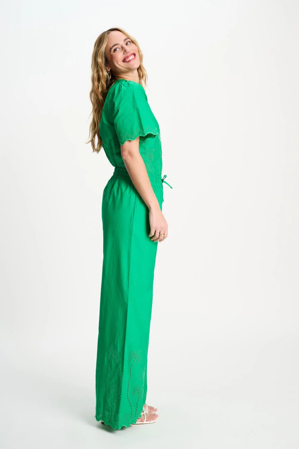 BROEK - Broderie Anglaise Palm Green