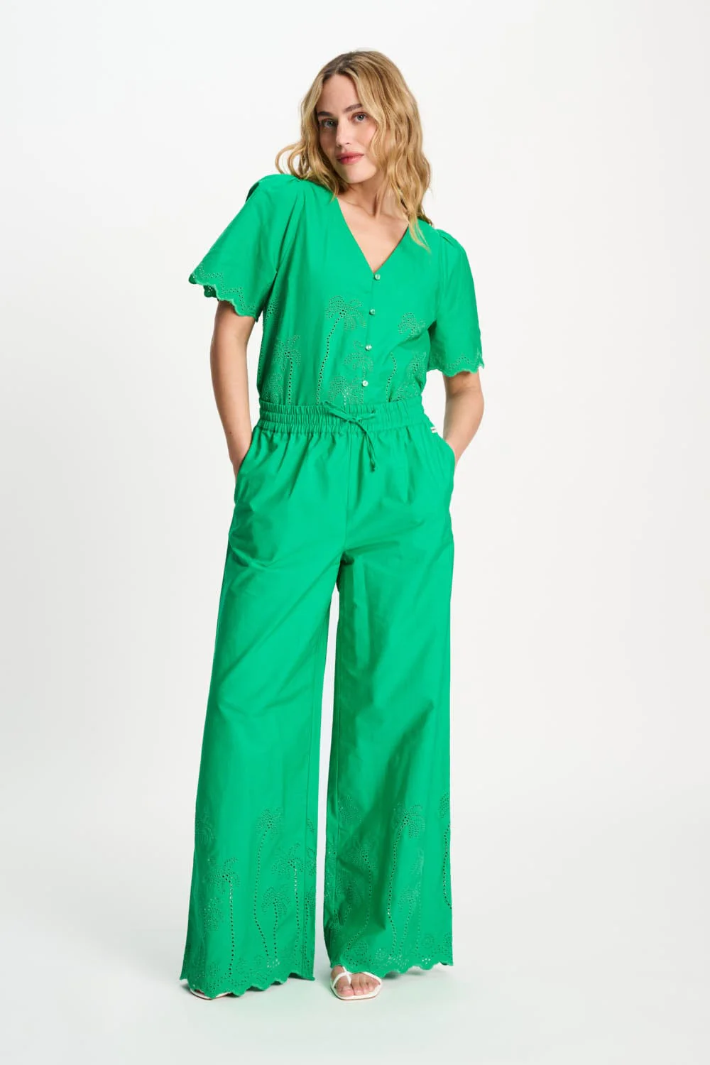 BROEK - Broderie Anglaise Palm Green