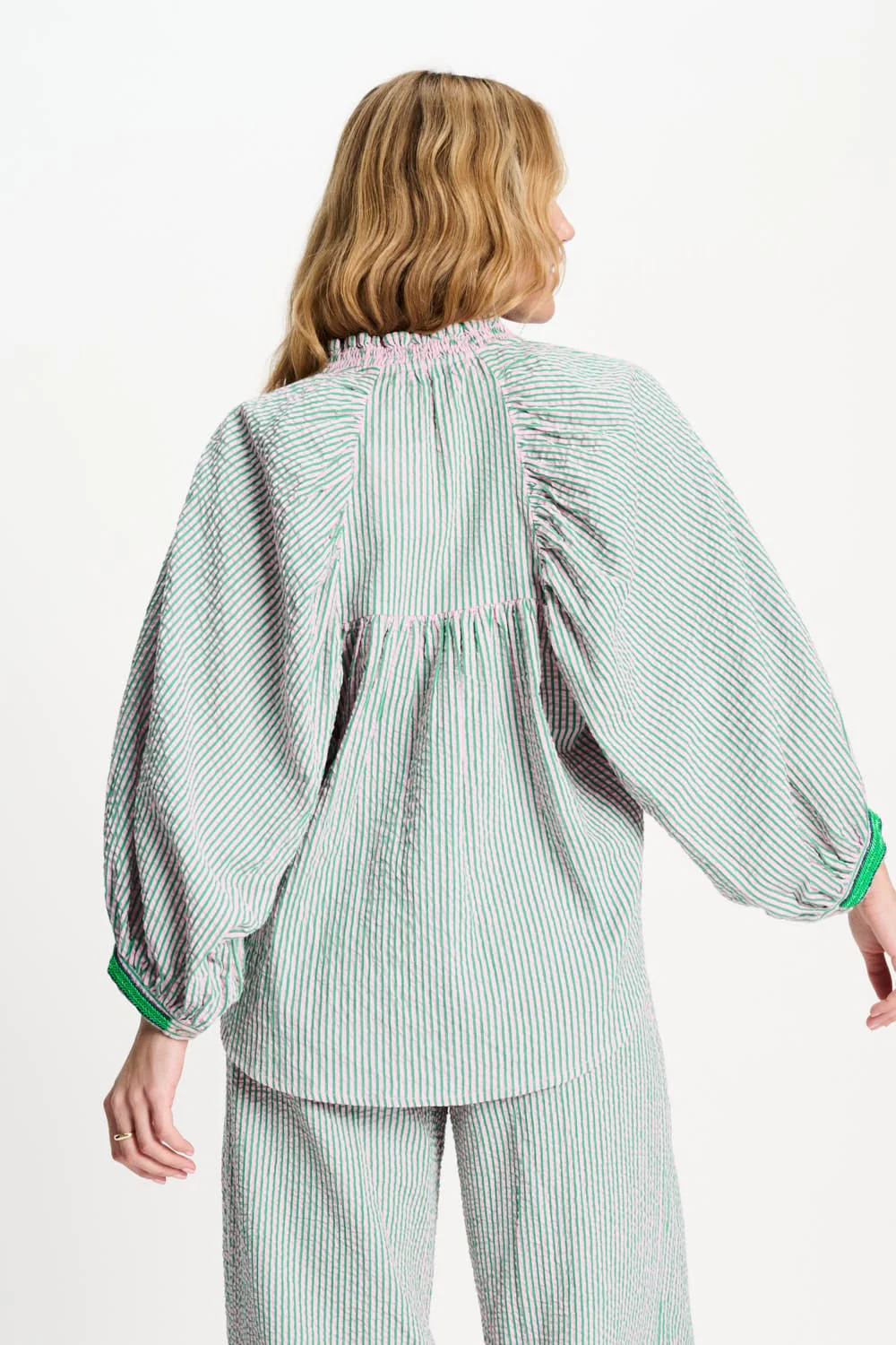 BLOUSE - Seersucker Green Pink