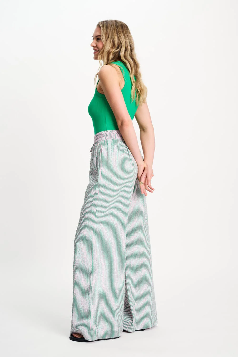 BROEK - Seersucker Green Pink