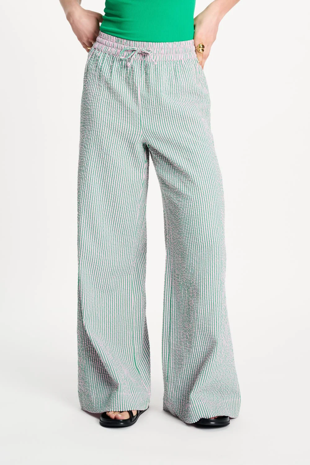 BROEK - Seersucker Green Pink