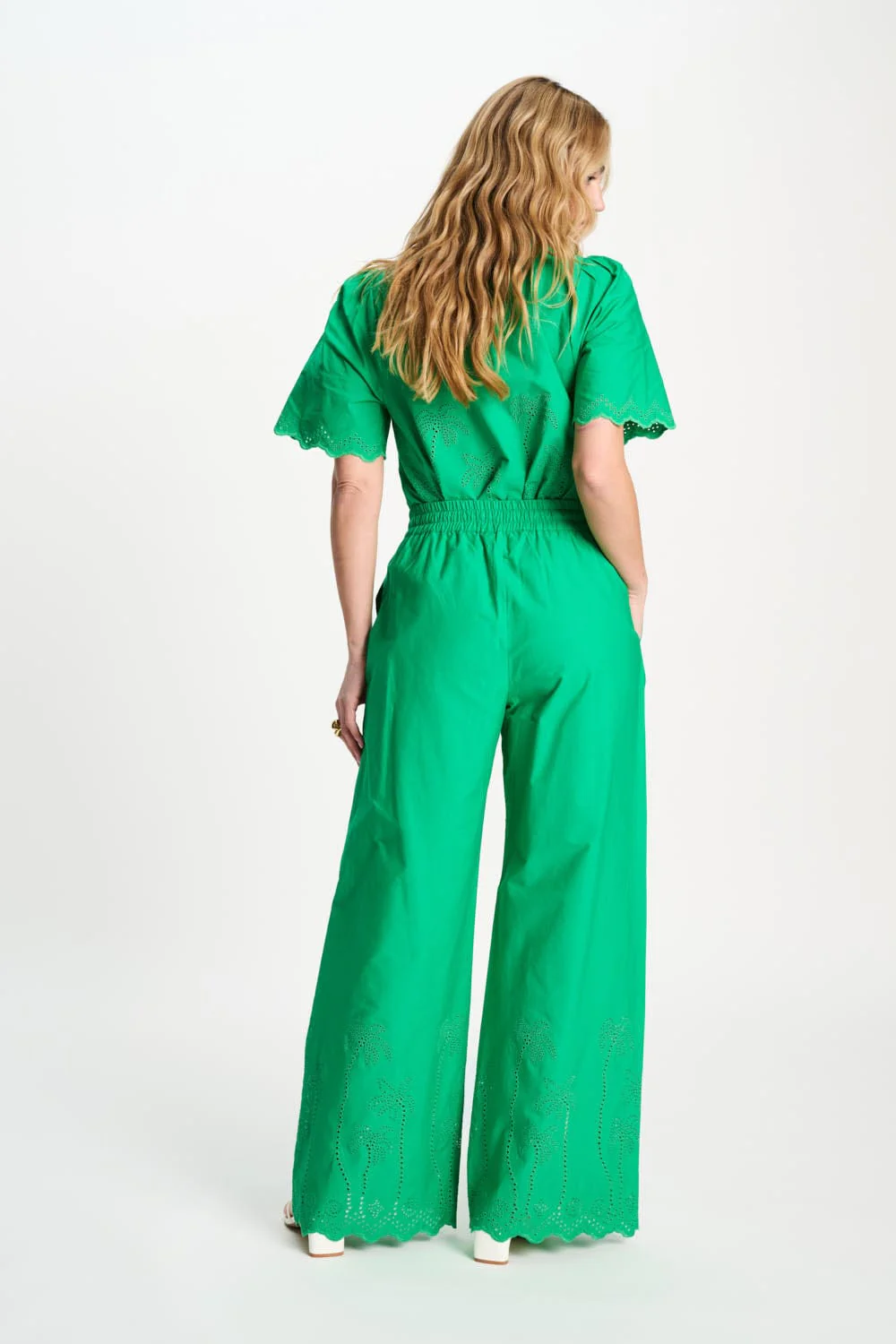 BROEK - Broderie Anglaise Palm Green
