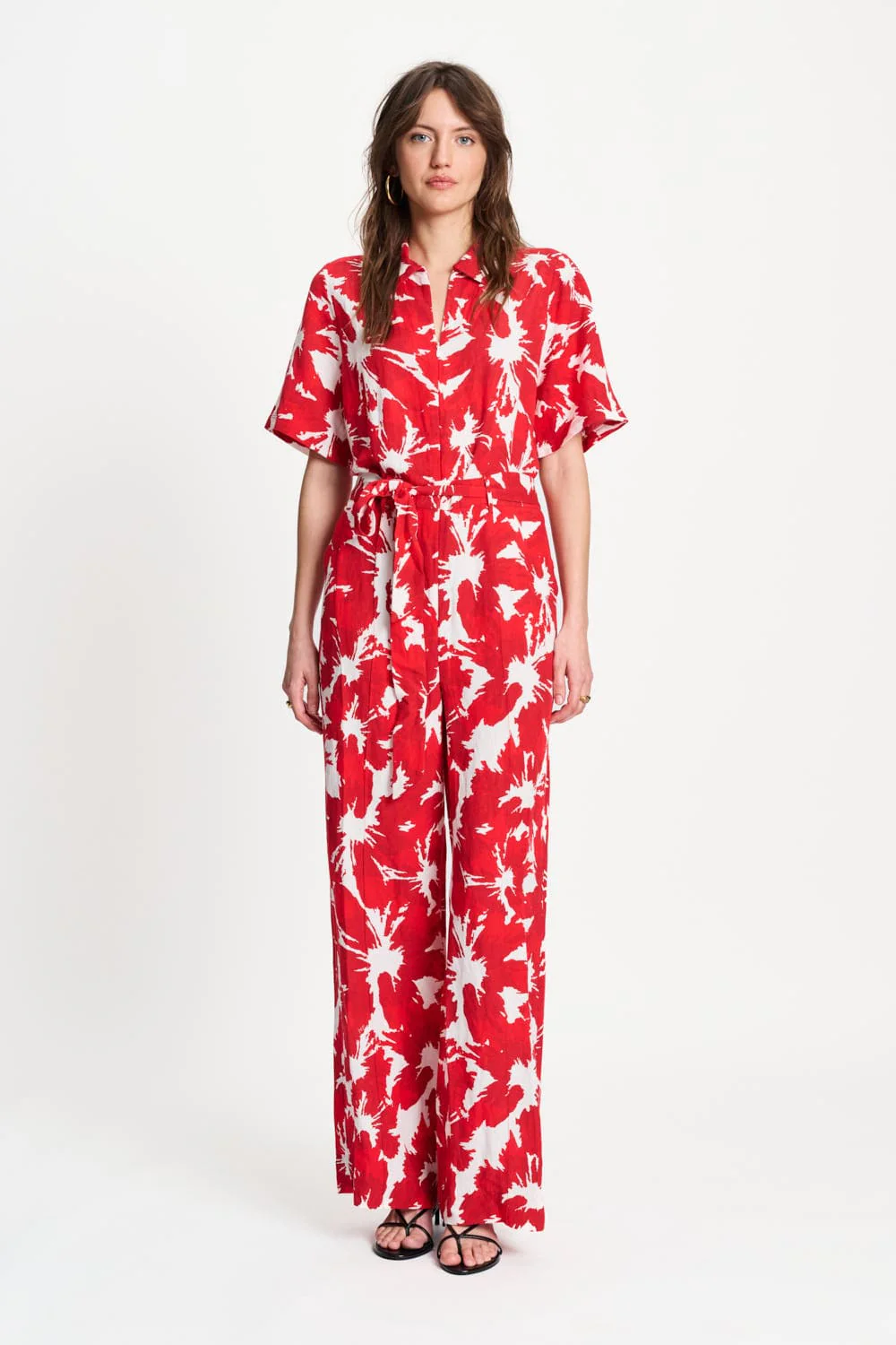 JUMPSUIT - Bubble Bloom Red Linen