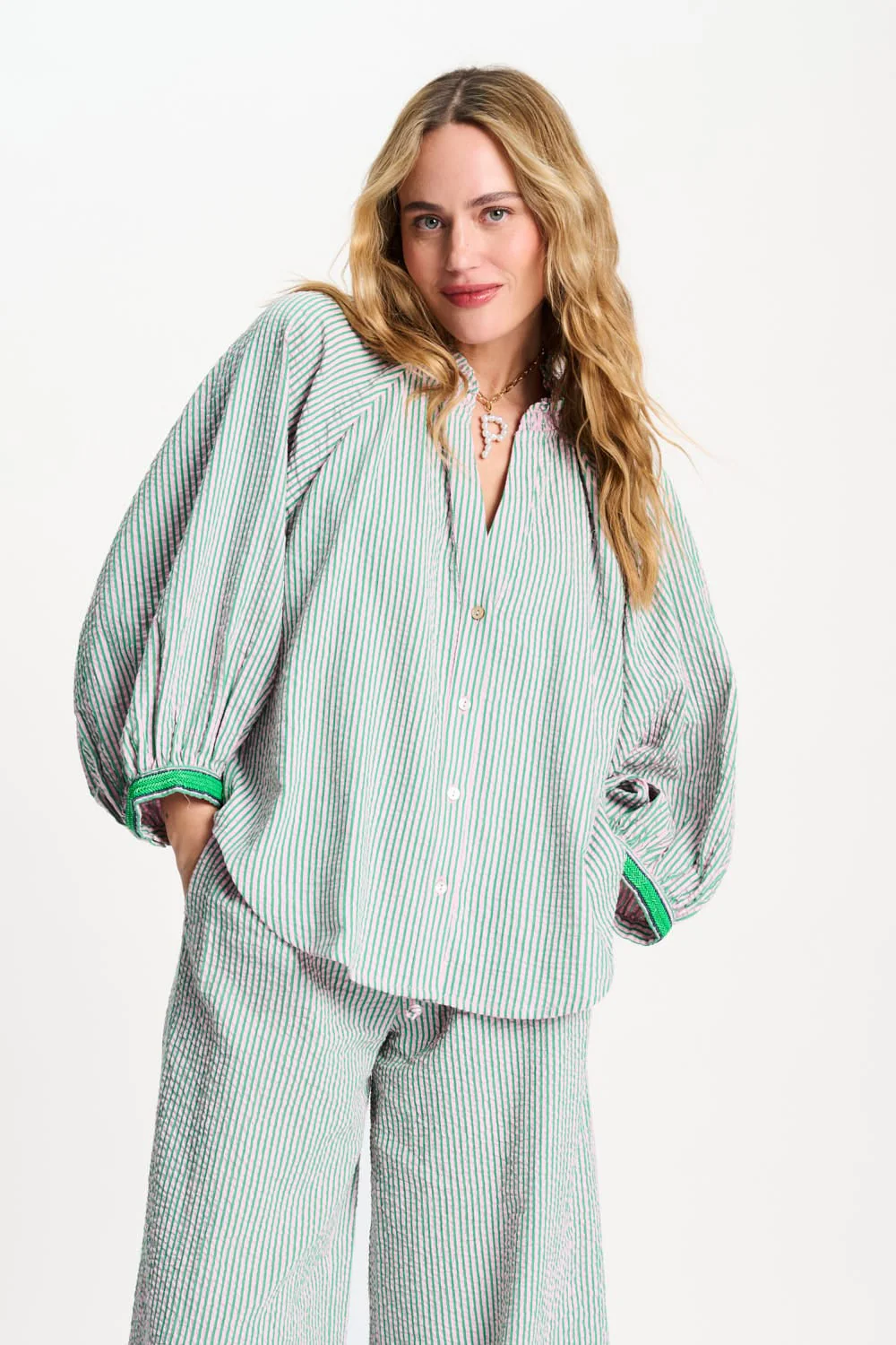 BLOUSE - Seersucker Green Pink