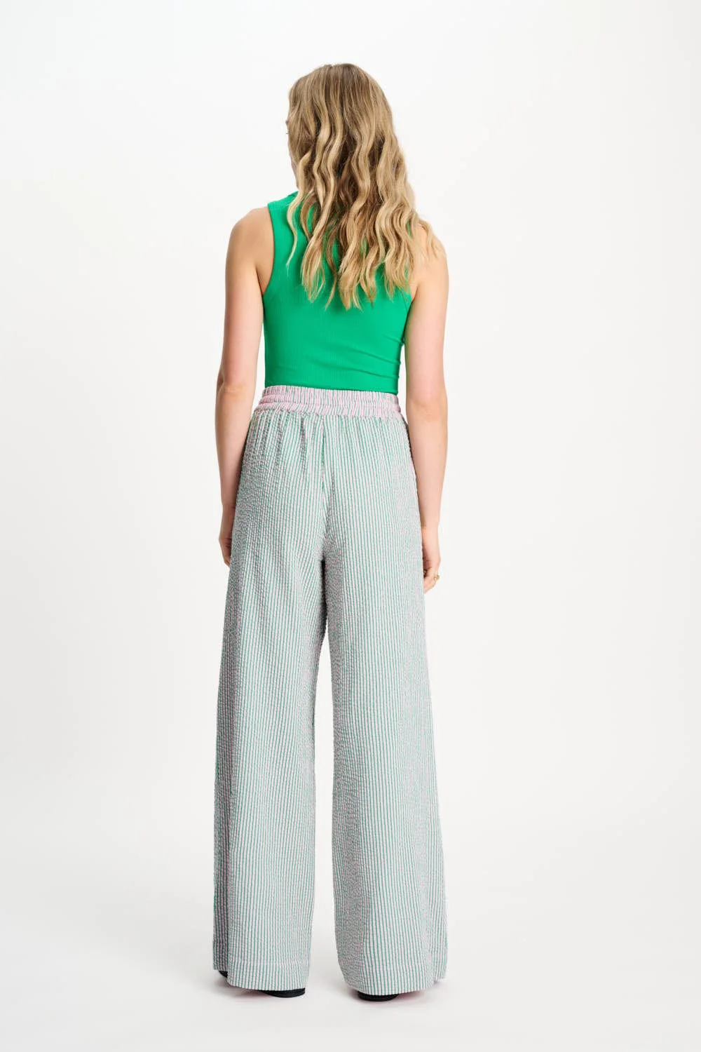 BROEK - Seersucker Green Pink