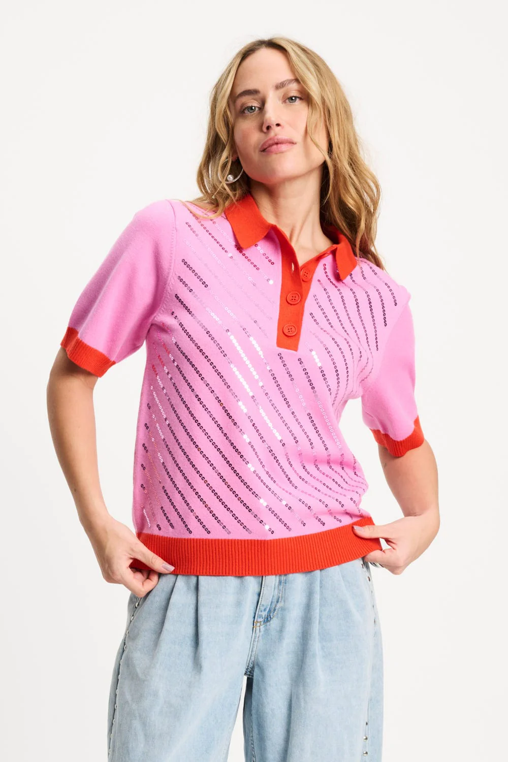 TOP - Polo Sequins Cheering Pink