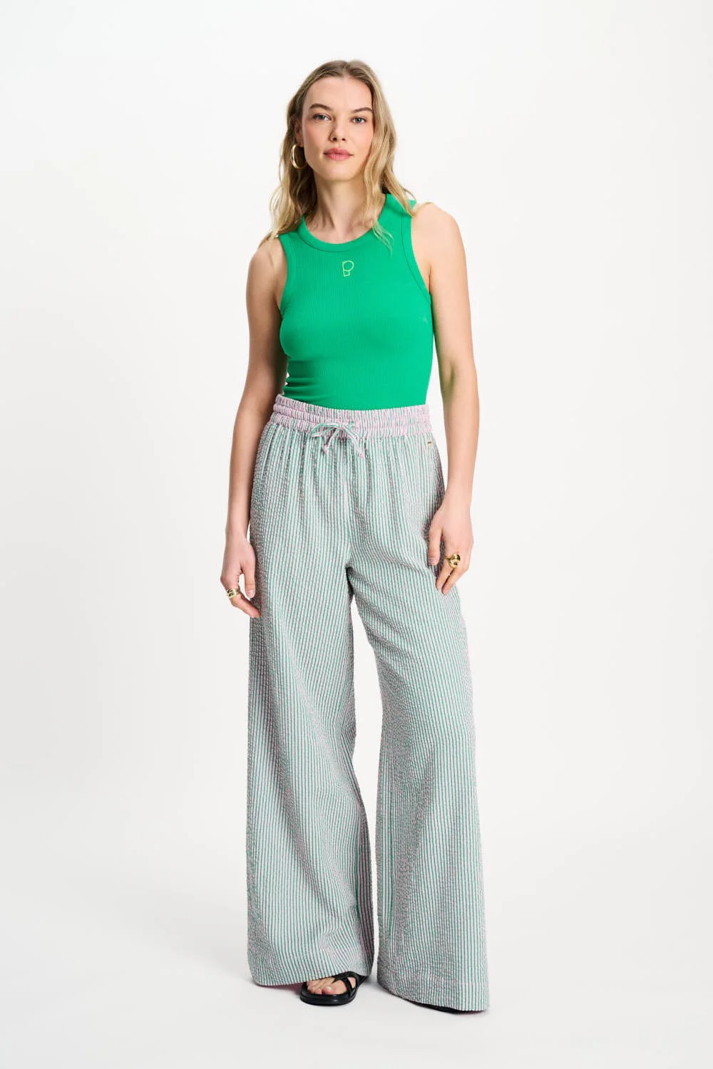 BROEK - Seersucker Green Pink