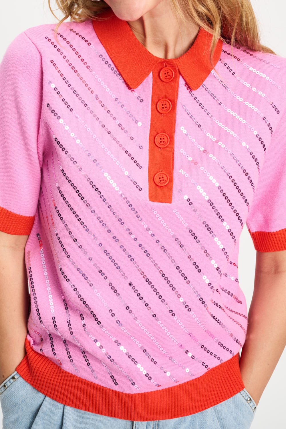 TOP - Polo Sequins Cheering Pink