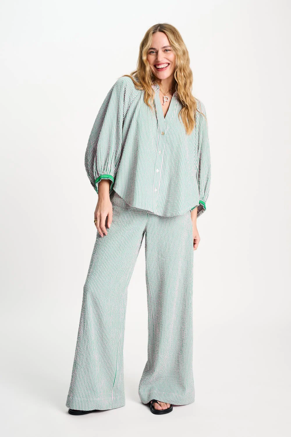 BLOUSE - Seersucker Green Pink